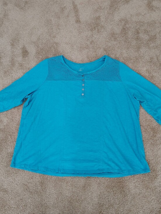Catherines Tops - CATHERINES BLUE CROCHET LACE SHORT SLEEVE 100% COTTON TOP Women's 2XL 22/24